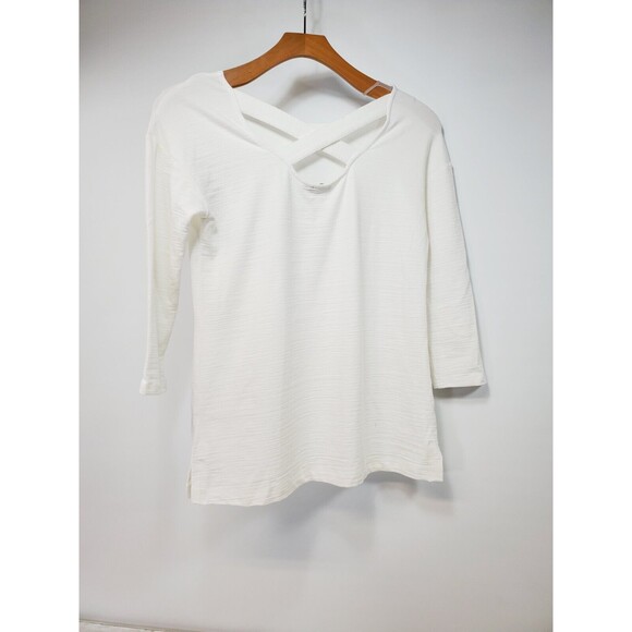 T by Talbots White 3/4 Length Sleeves Cross Back Tunic w/ Sun Protection - Picture 5 of 10